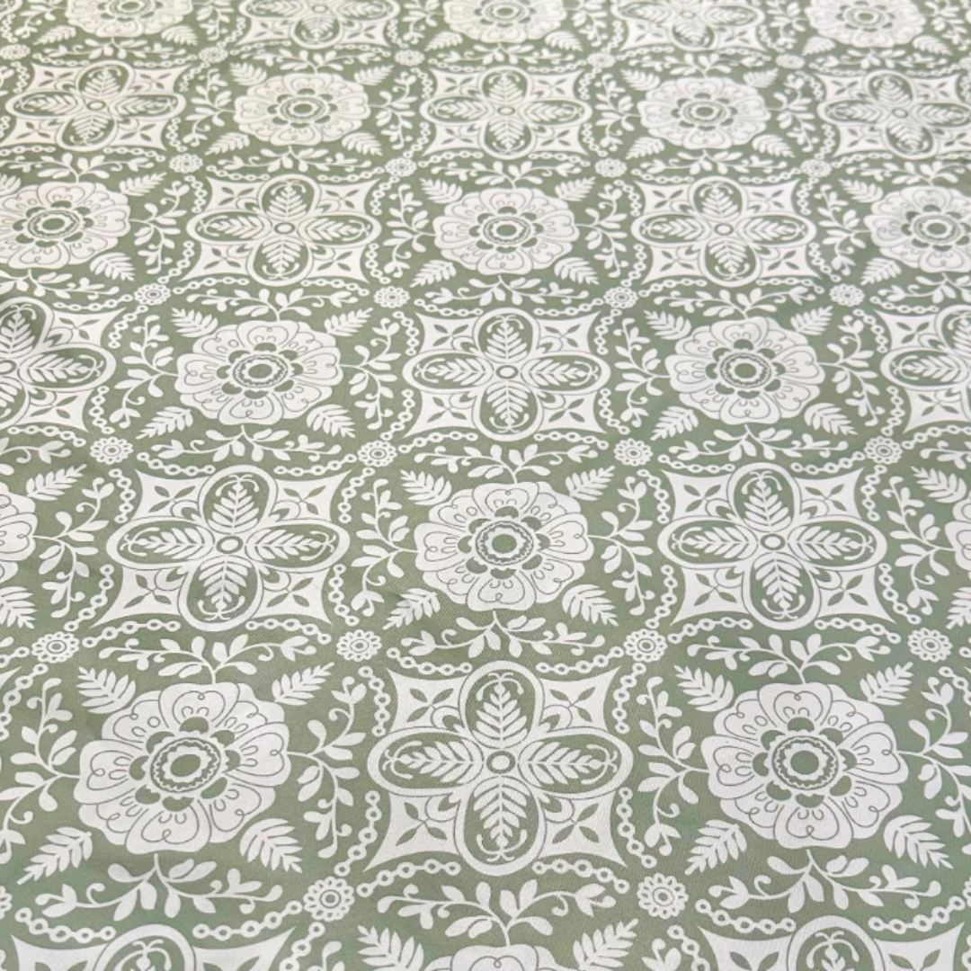 Moroccan Inspired Sage Patterned 120" Round Tablecloth