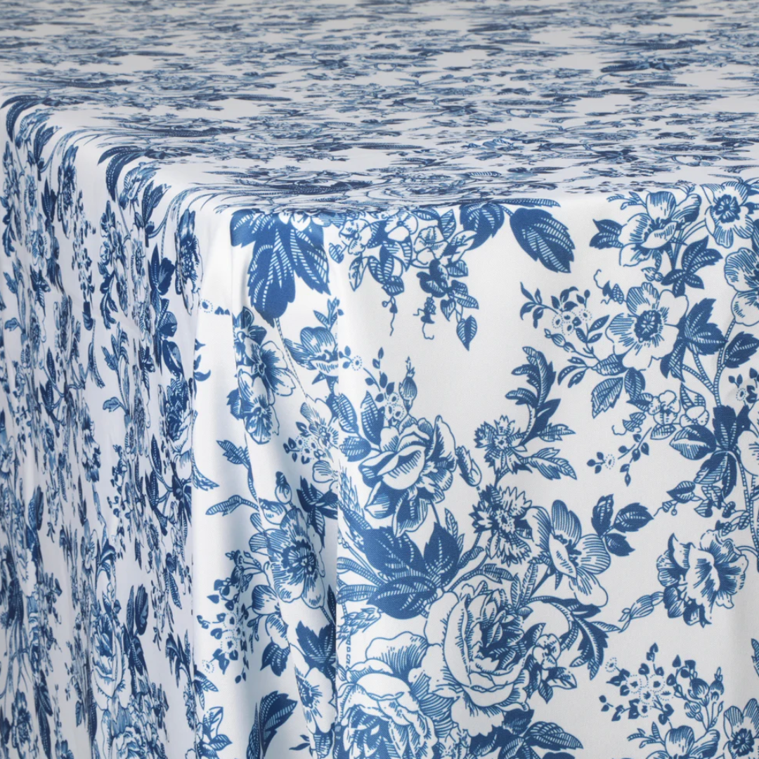 Blue and White French Toile Rectangular Tablecloth