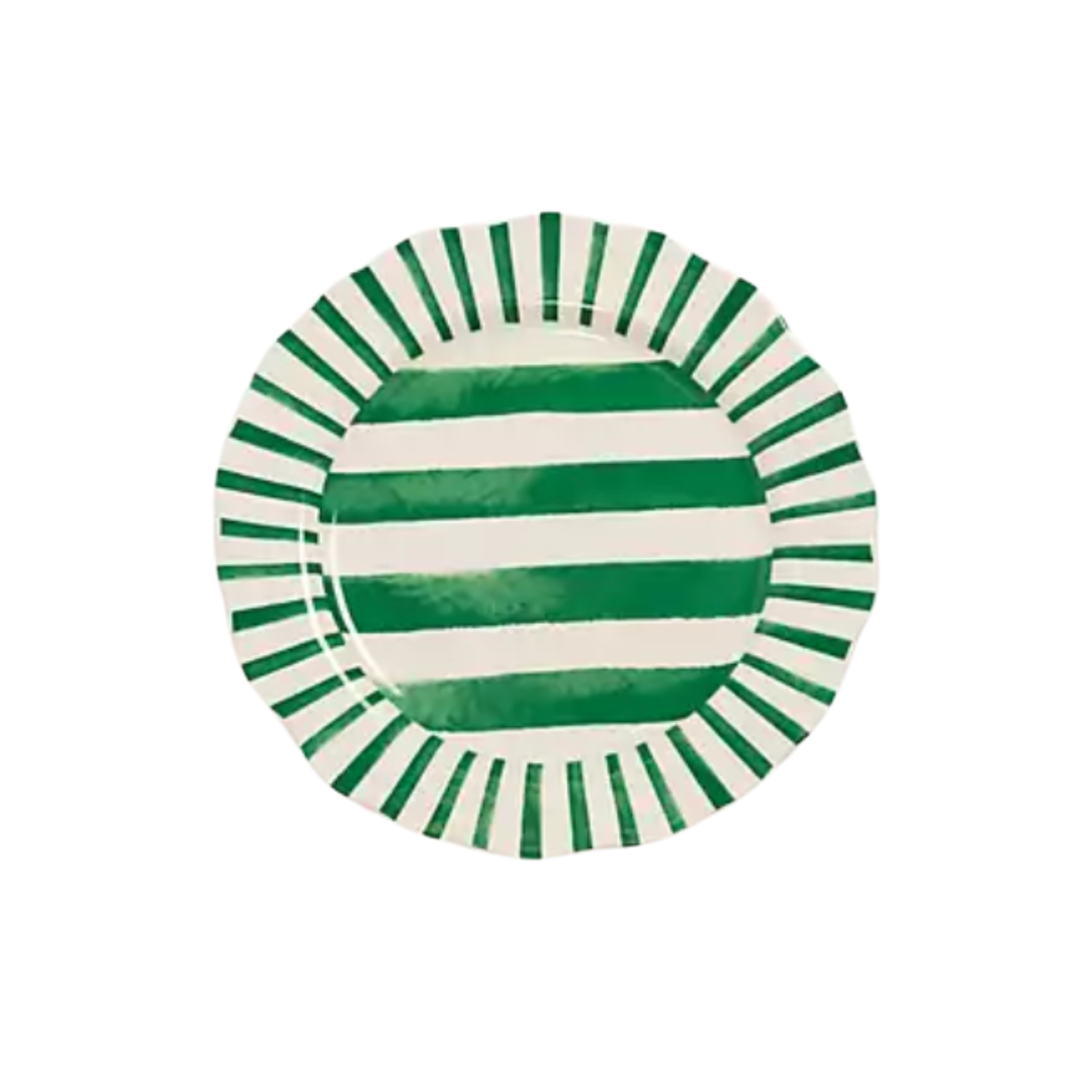 Green Stripe Scallop Earthenware Salad Plates