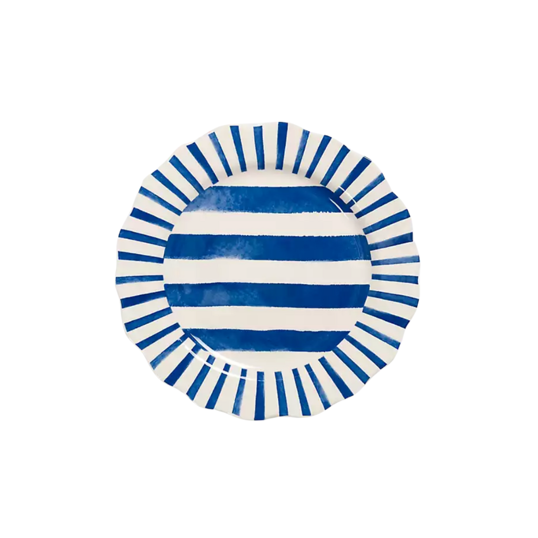 Blue Stripe Scallop Earthenware Salad Plates