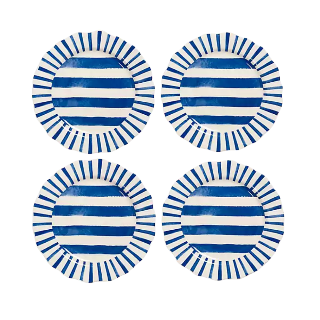Blue Stripe Scallop Earthenware Salad Plates