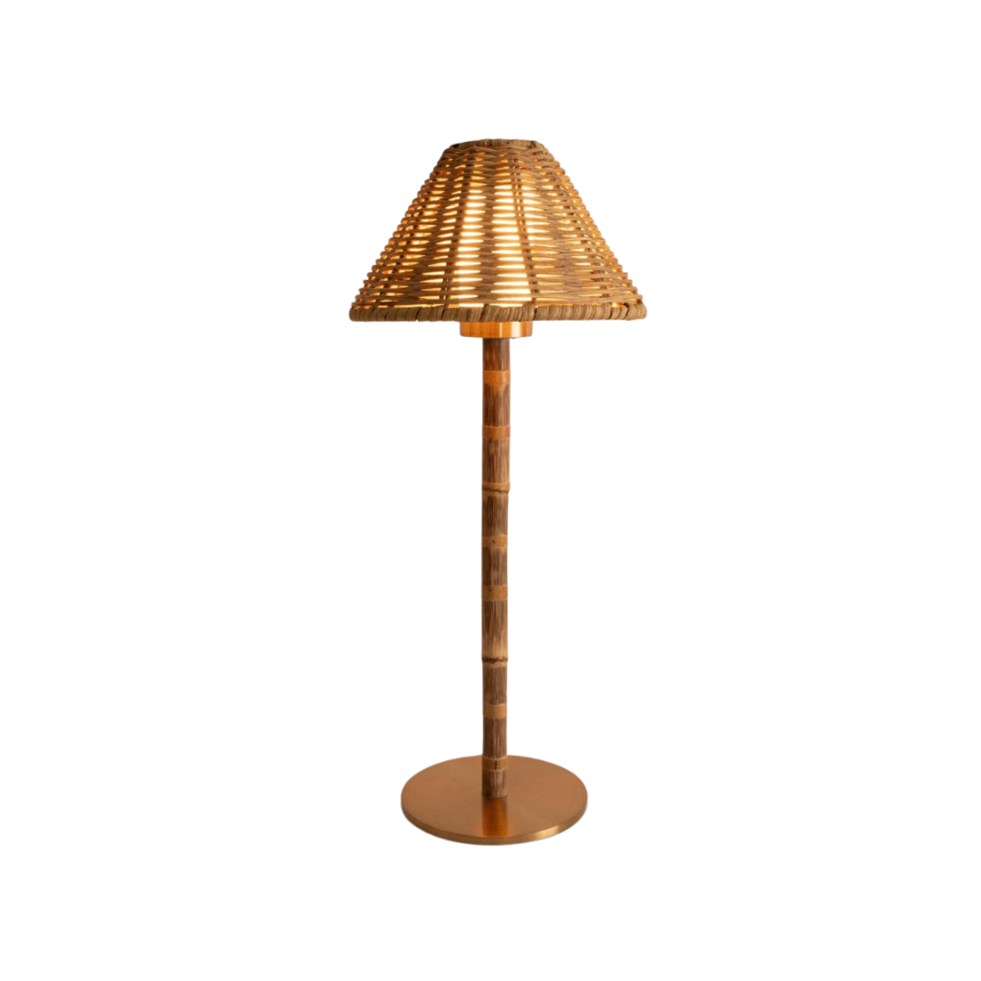 Bamboo Rechargeable Tabletop Lamp With Rattan Shade