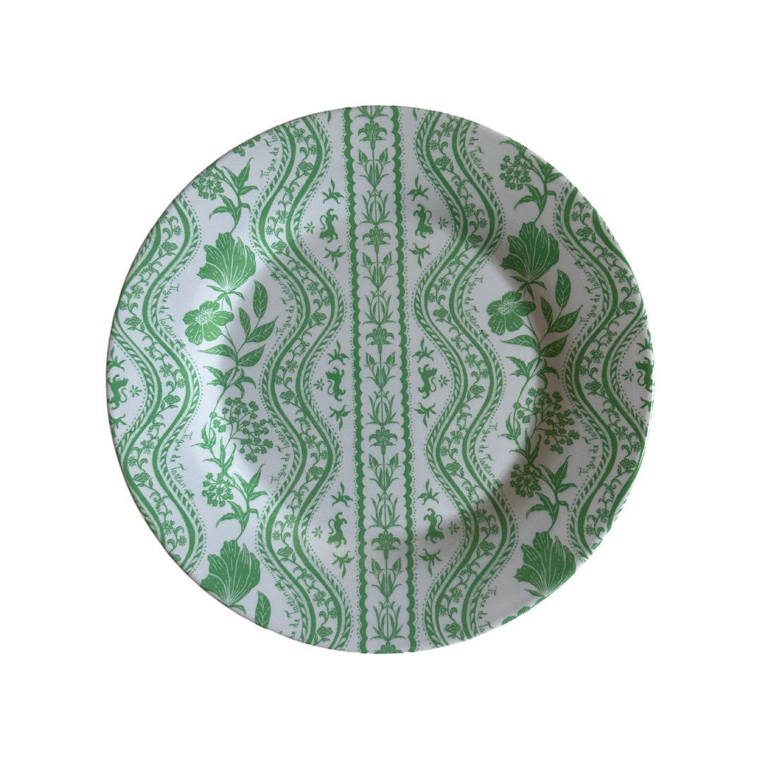 Green and White Patterned Melamine Dinner Plate