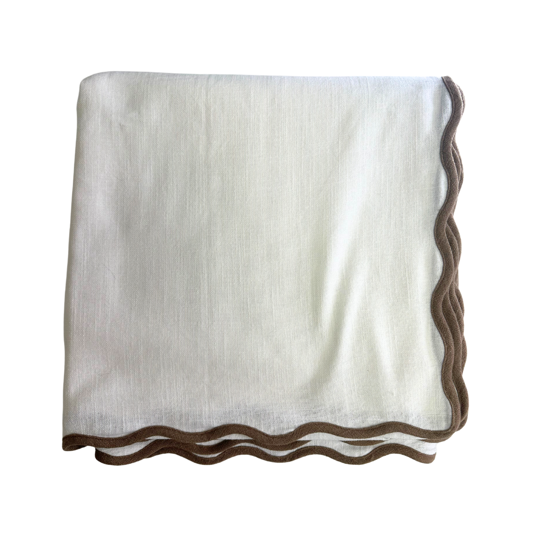 Serena & Lily Brown Scallop Edge Rectangle Tablecloth