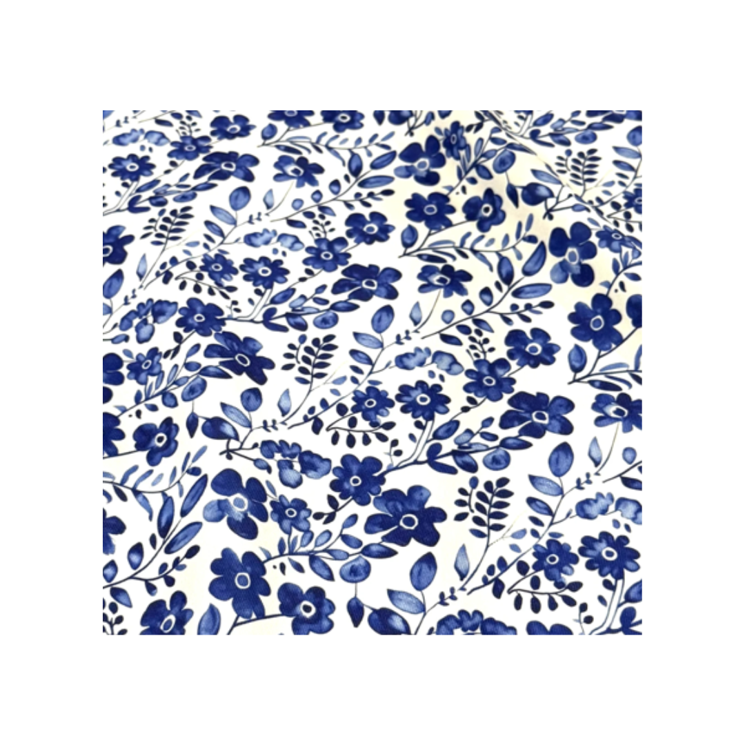 Blue and White Floral Square Tablecloth/Overlay