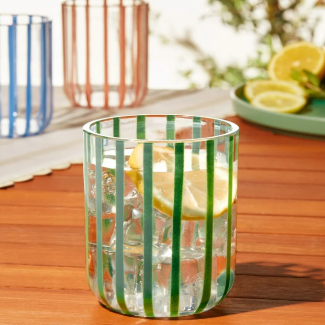 Green and White Stripe Acrylic Tumbler