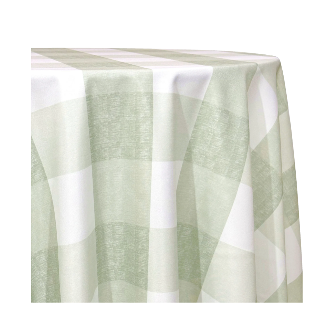 Green Checker Gingham Linen 120" Round Tablecloth