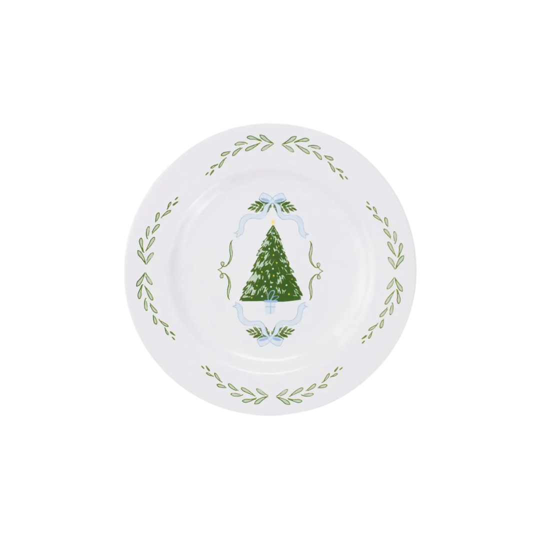 Blue and Green Christmas Tree Ceramic Salad Plate