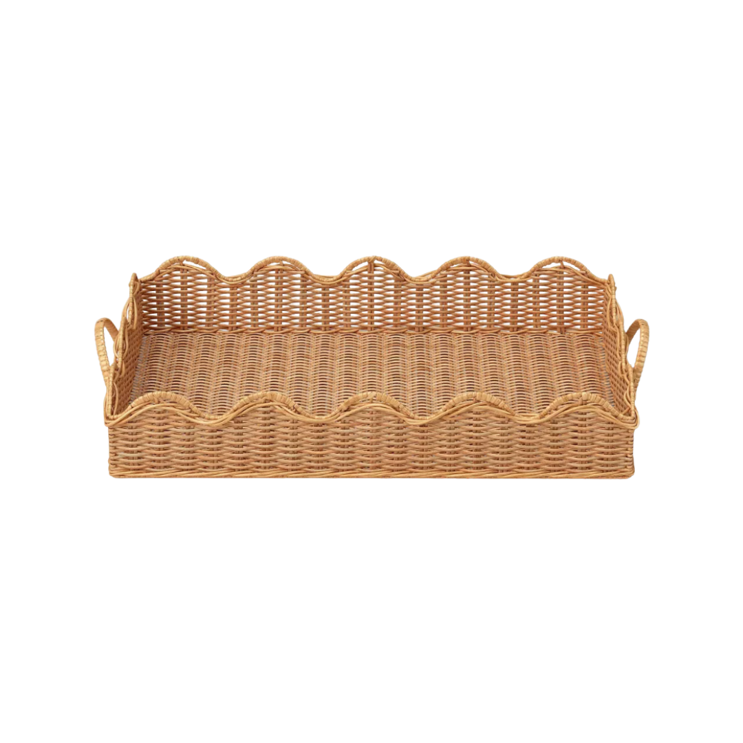 Scallop Wicker Tray with Handles