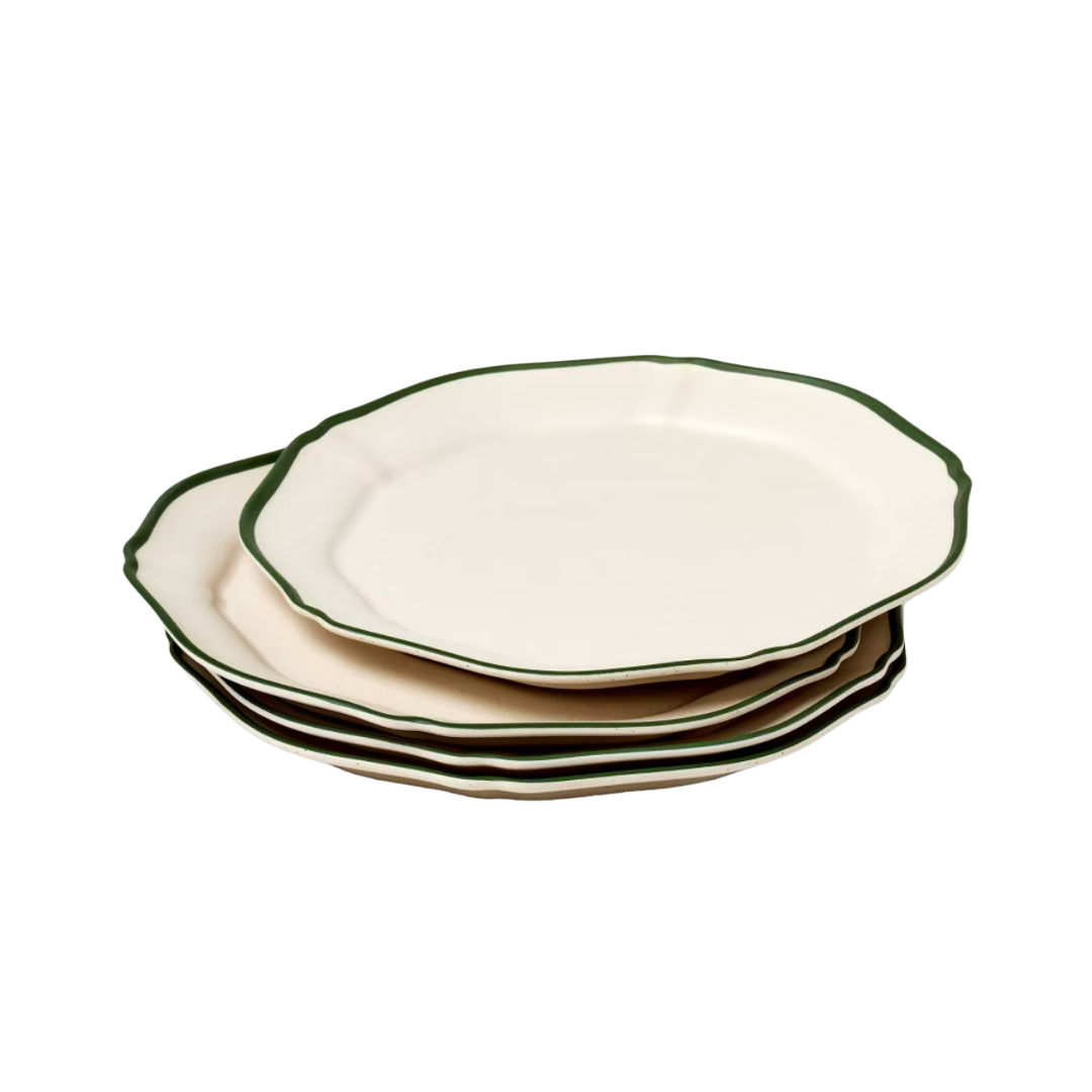 Green Rim Melamine Dinner Plates