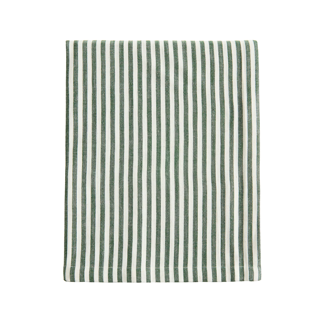 Green and White Rectangular Ticking Stripe Tablecloth