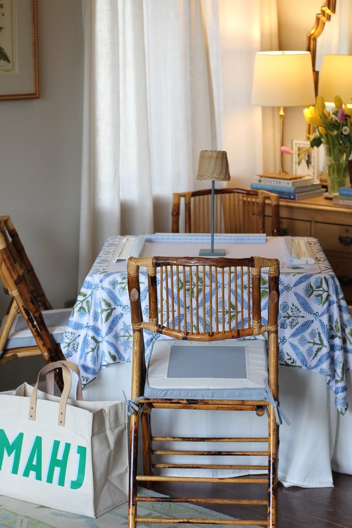 Blue and Green Blockprint Square Tablecloth