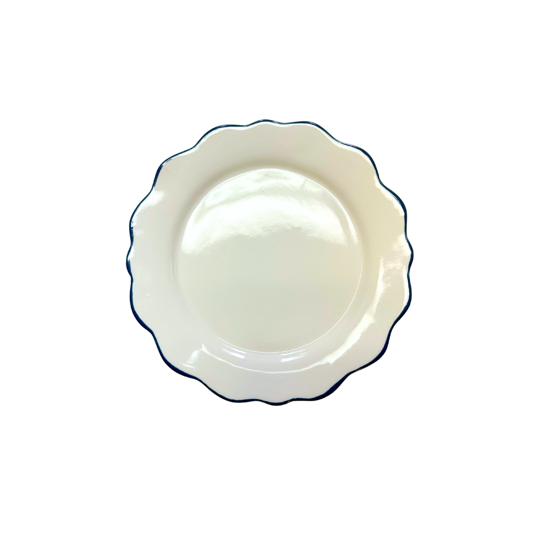 White with Light Blue Rim Earthenware Salad Plate