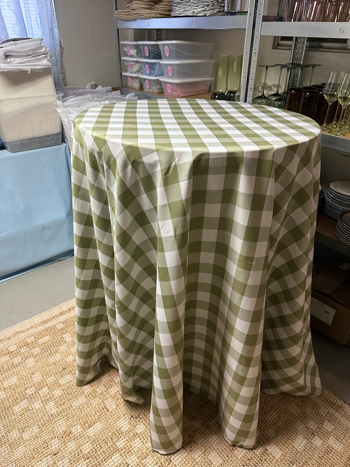 Green and White Gingham 120" Round Tablecloth
