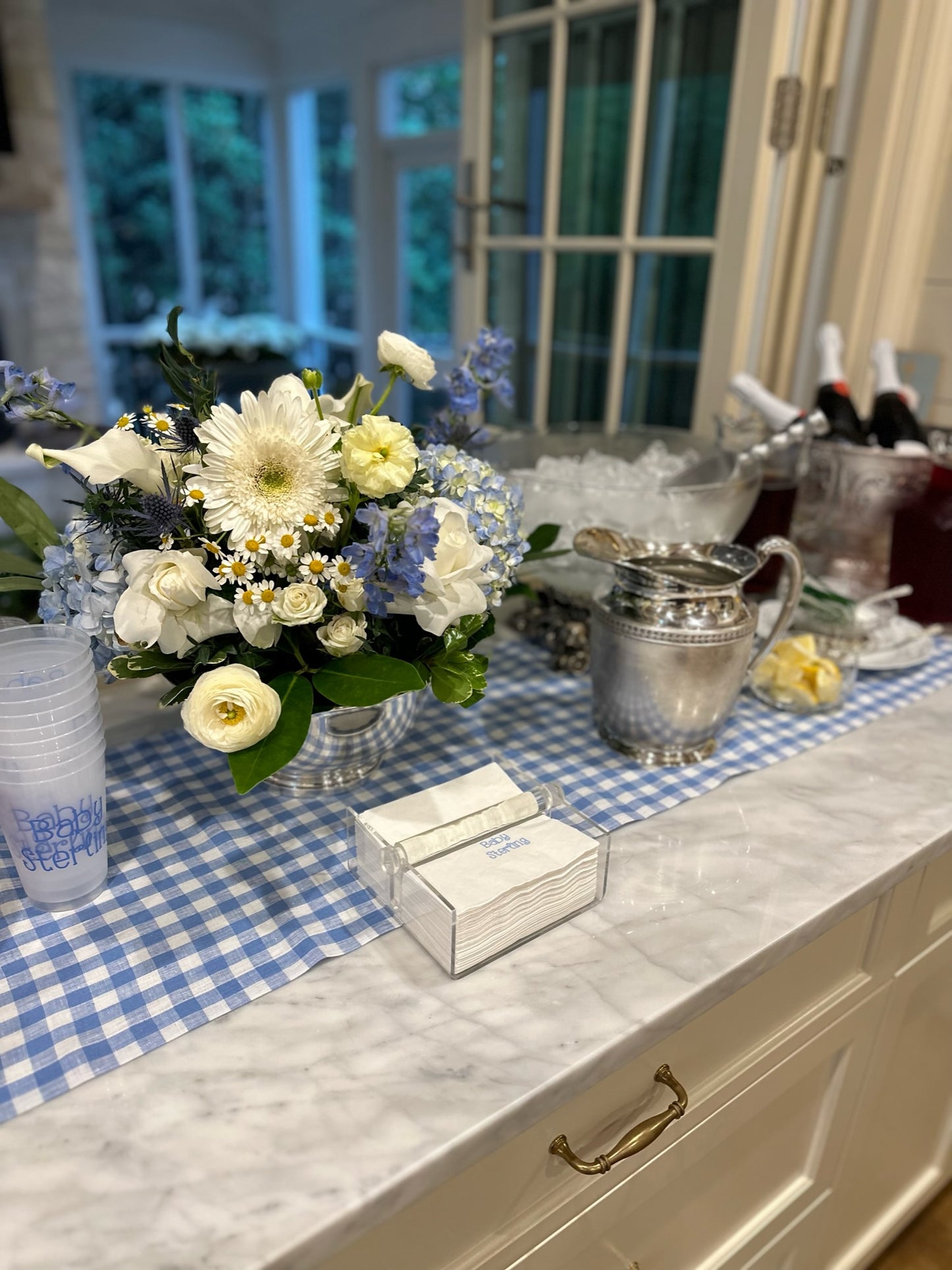 Blue and White Gingham Runner