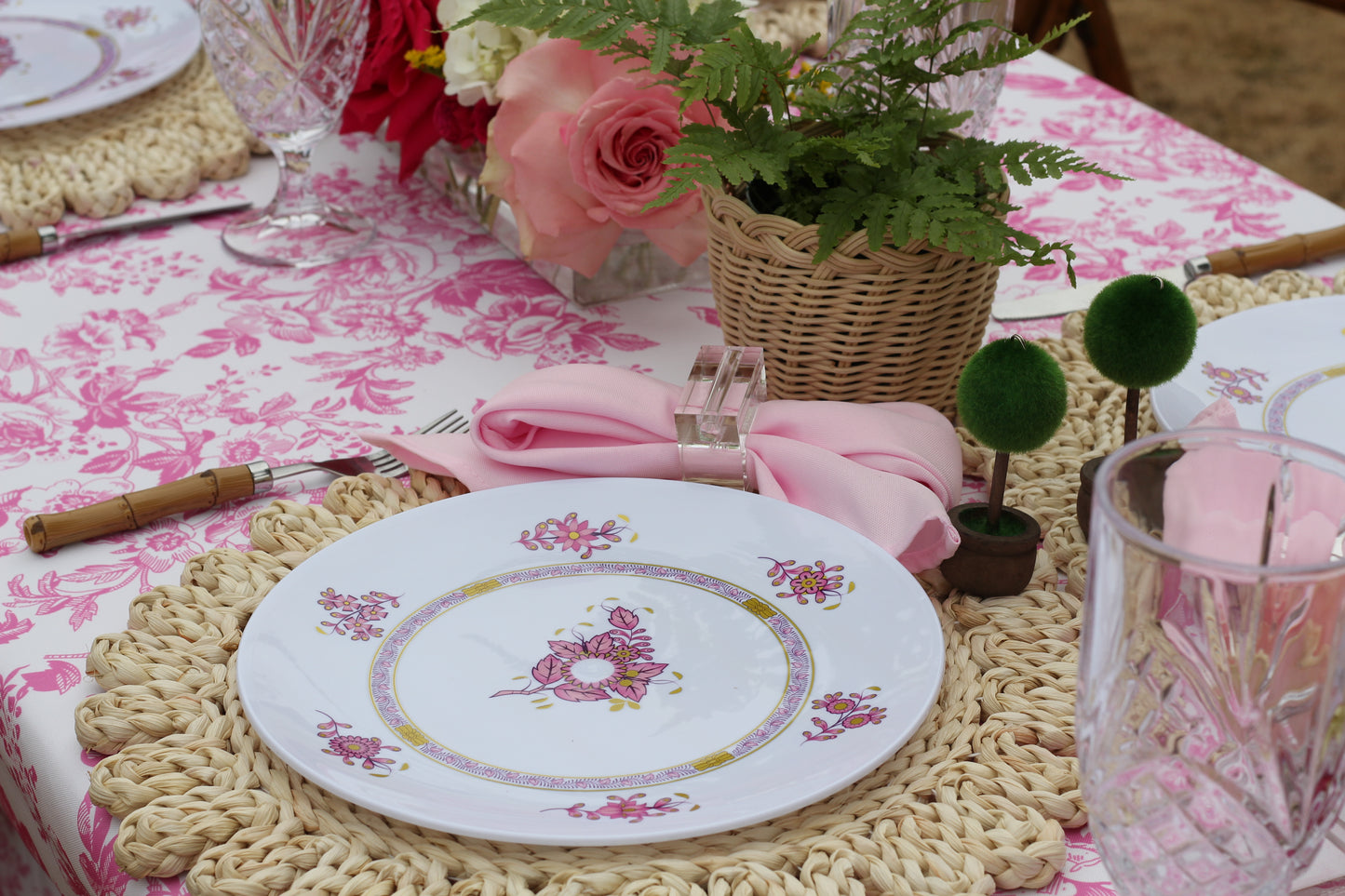 Pink Patterned Plastic Luncheon Plate