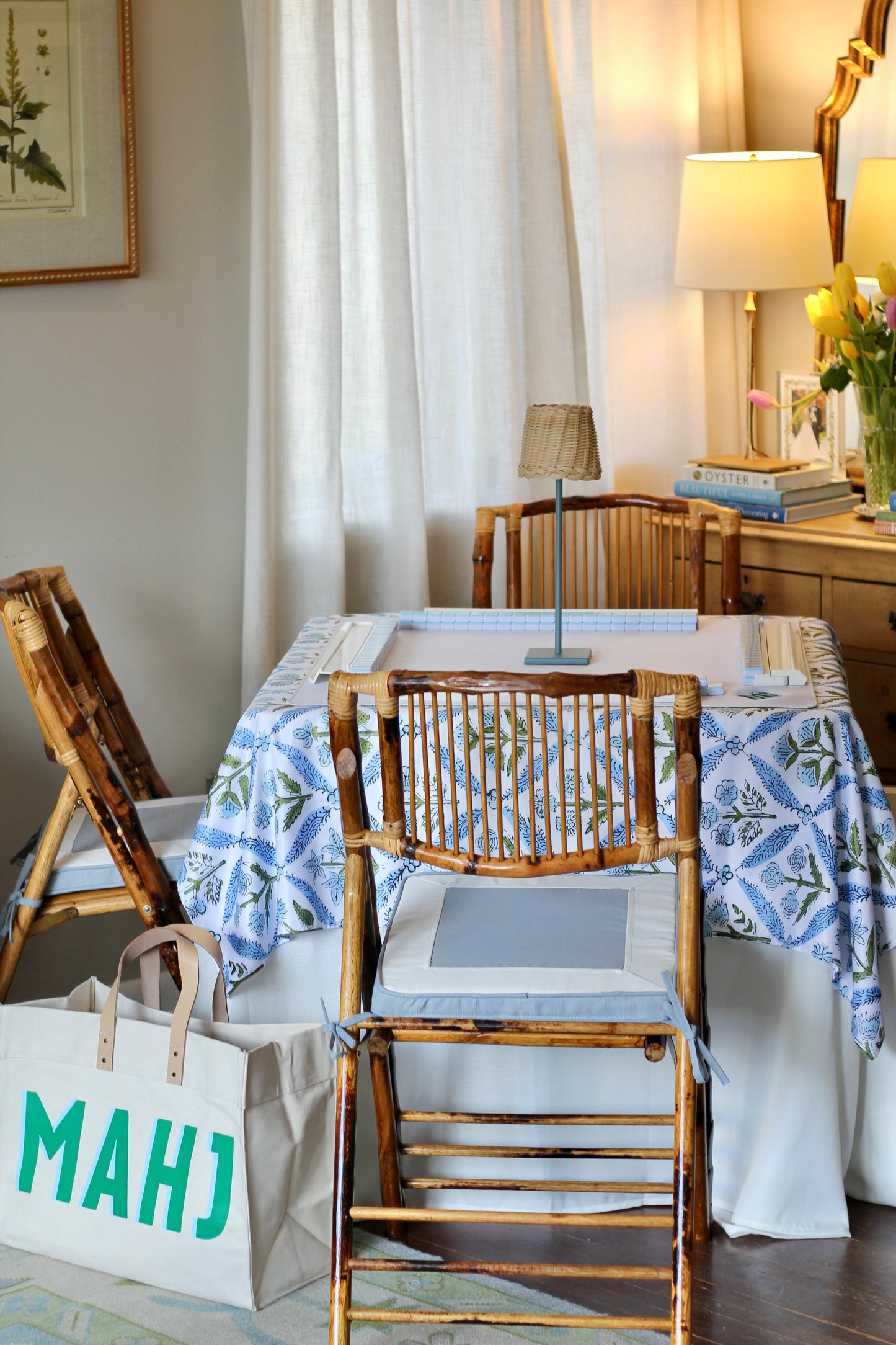 Blue and White Chair Cushion