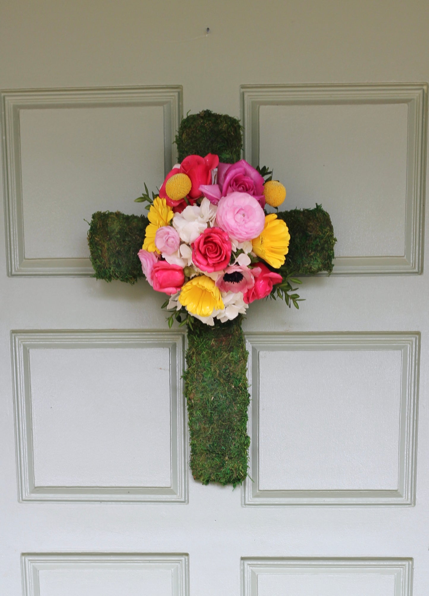 19" Thin Moss Cross with Flowers Easter Pre-Order