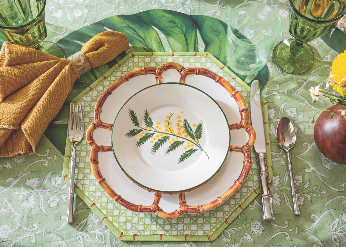Bamboo Rim Melamine Dinner Plate
