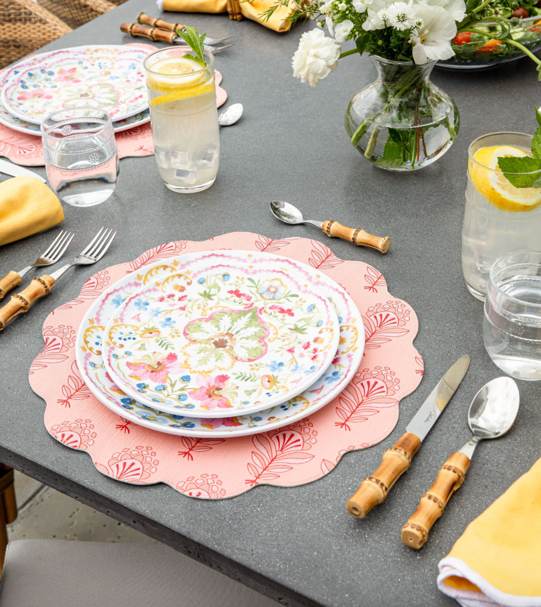 Tuckernuck Reversible Rosebud Pink and Spring Floral Scallop Edge Placemat