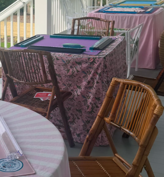 Pink Multicolor Blockprint Game Tablecloth