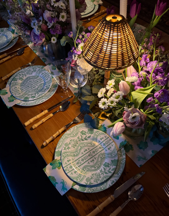 Green and White Patterned Melamine Dinner Plate