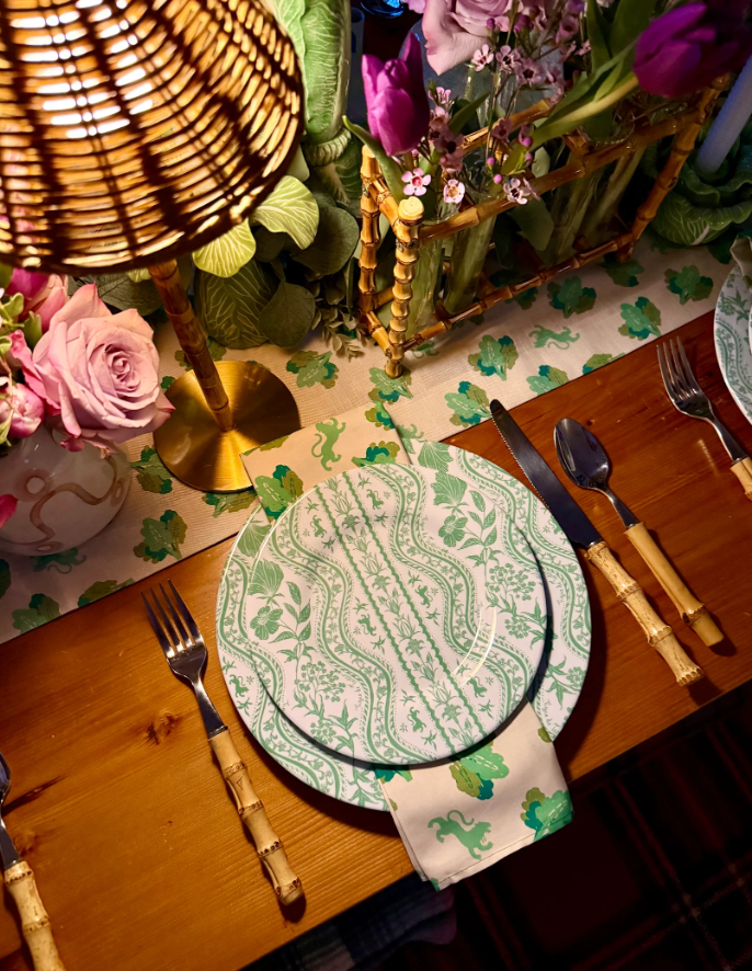 Green and White Patterned Melamine Salad/Dessert Plate