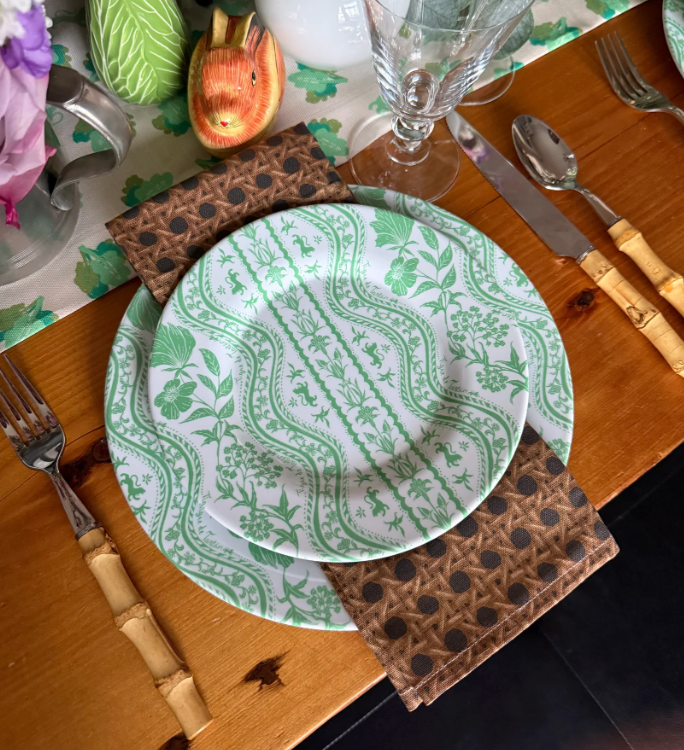 Green and White Patterned Melamine Salad/Dessert Plate