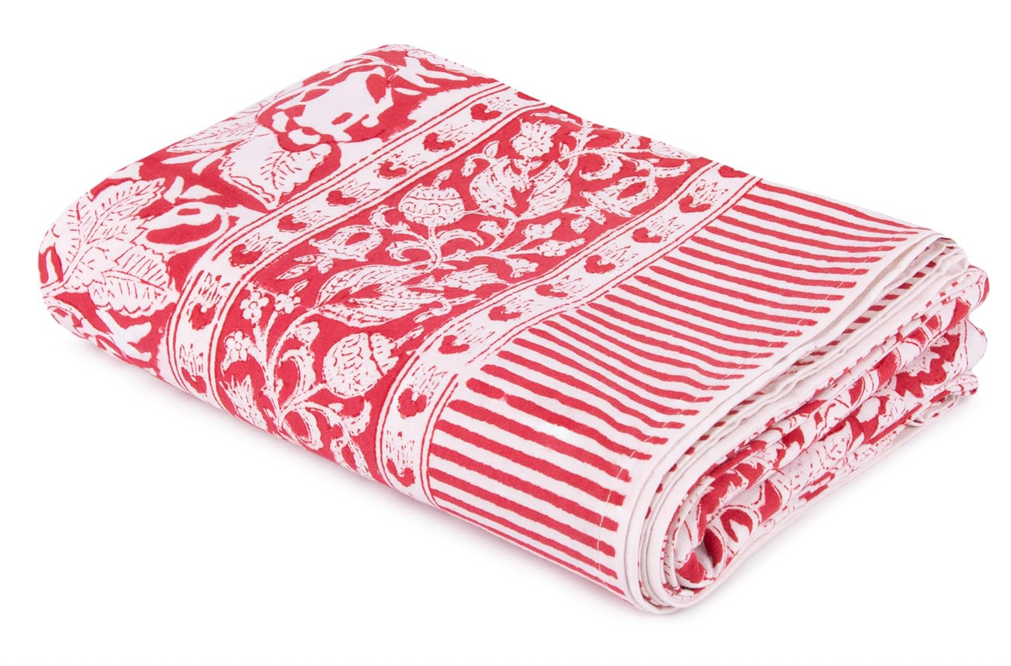 Red Blockprint Rectangular Tablecloth