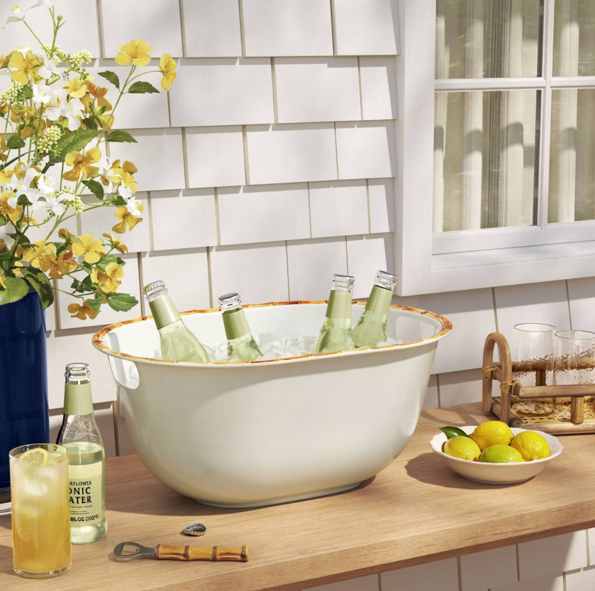 Bamboo Detail Melamine Beverage Bucket