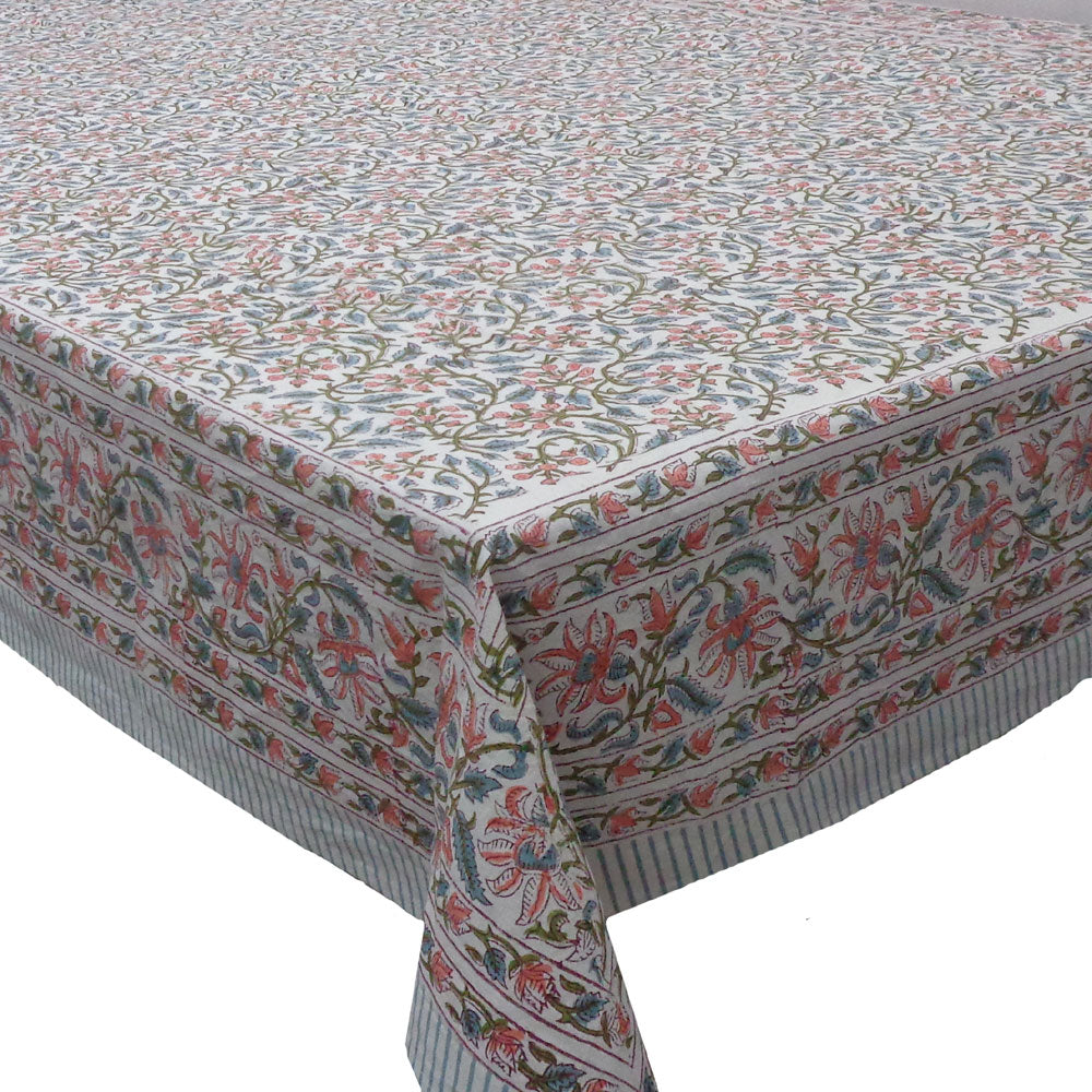 Berry Pink Hand Blocked Rectangular Tablecloth