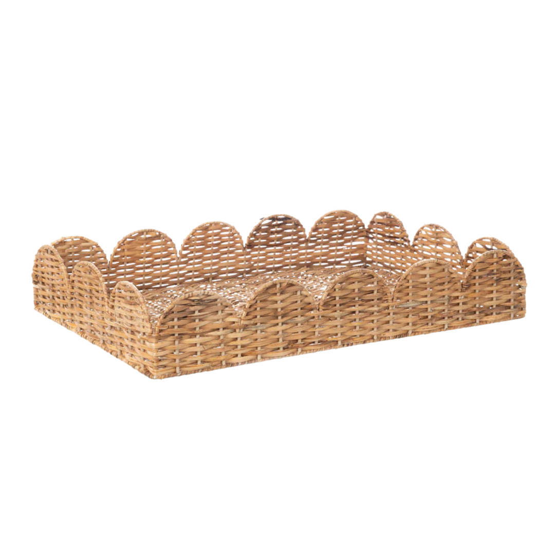 Scalloped Rectangular Wicker Tray