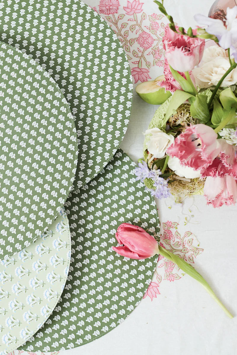 Tuckernuck Reversible Blue and Green Blockprint Floral Placemats