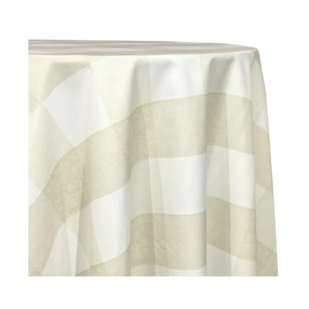 Taupe Check 120" Round Tablecloth