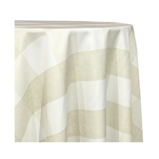 Taupe Check 120" Round Tablecloth