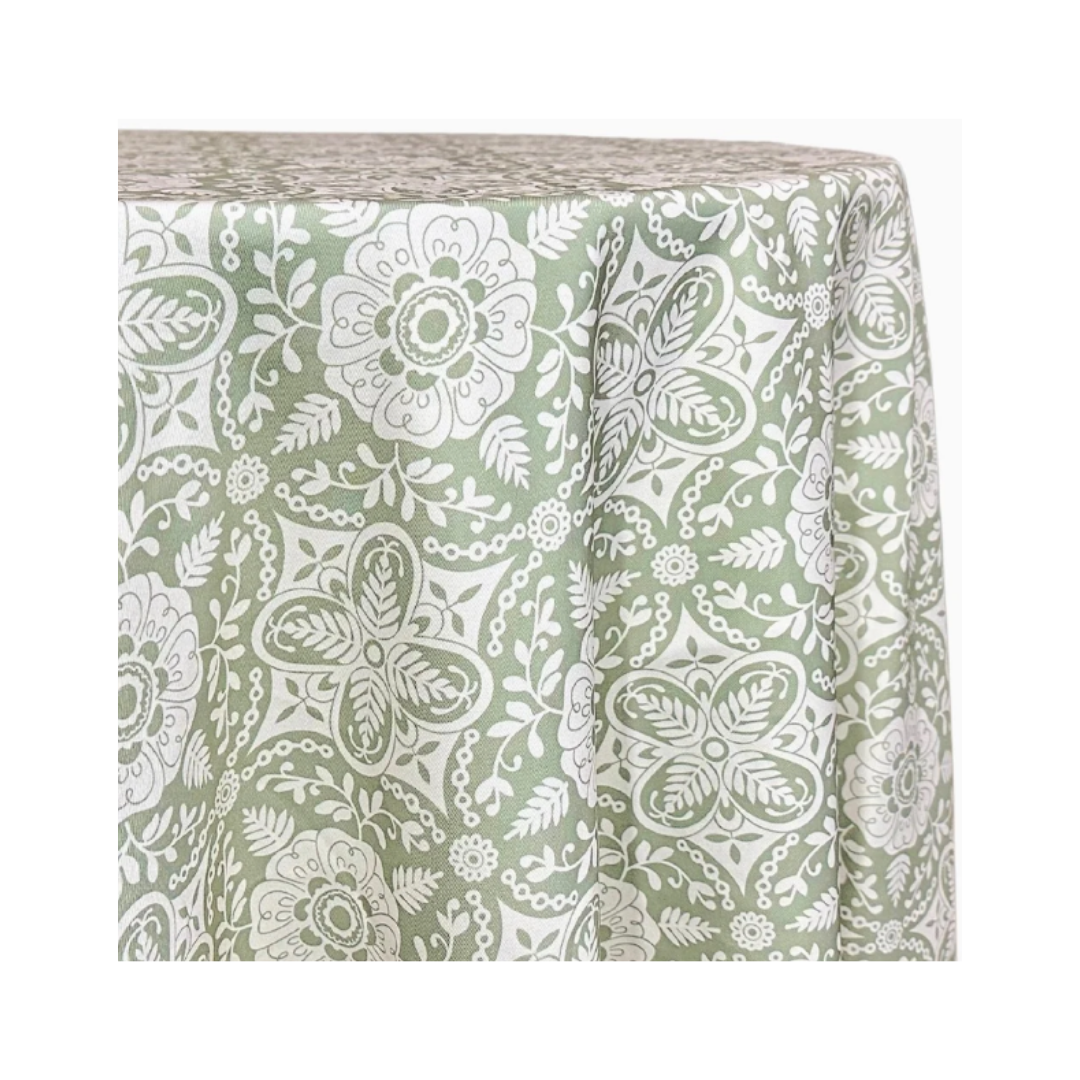 Moroccan Inspired Sage Patterned 120" Round Tablecloth
