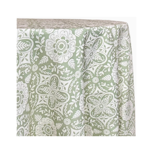 Moroccan Inspired Sage Patterned 120" Round Tablecloth