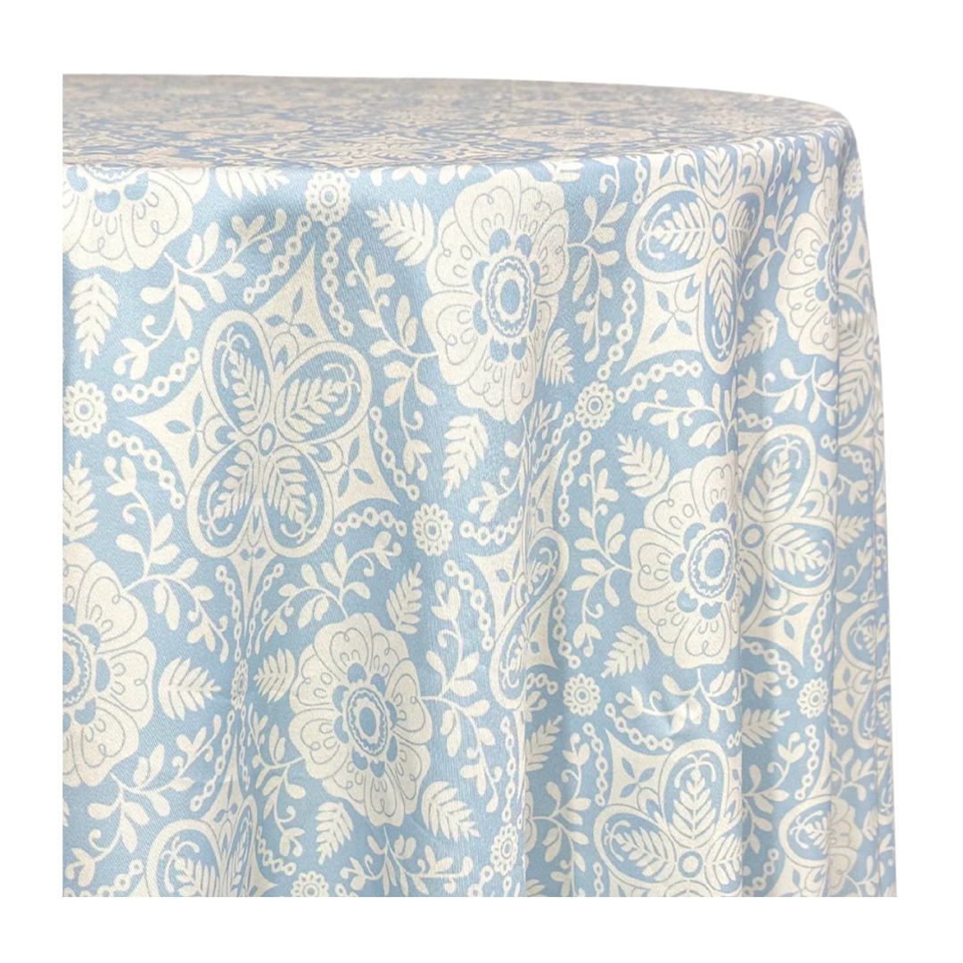 Moroccan Inspired Light Blue Patterned 126" Round Tablecloth