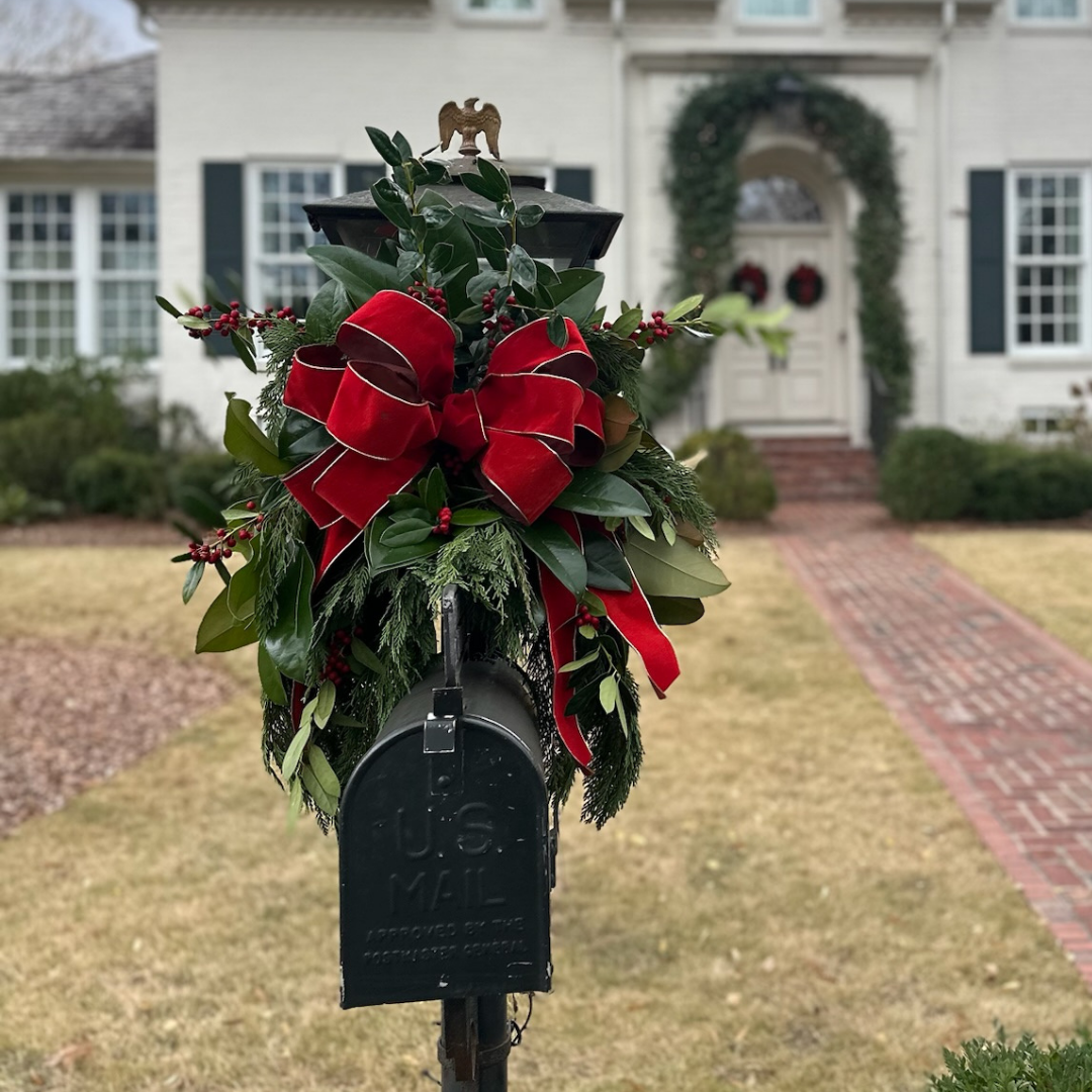 CHRISTMAS Mailbox Greenery Swag Decorated & Installed