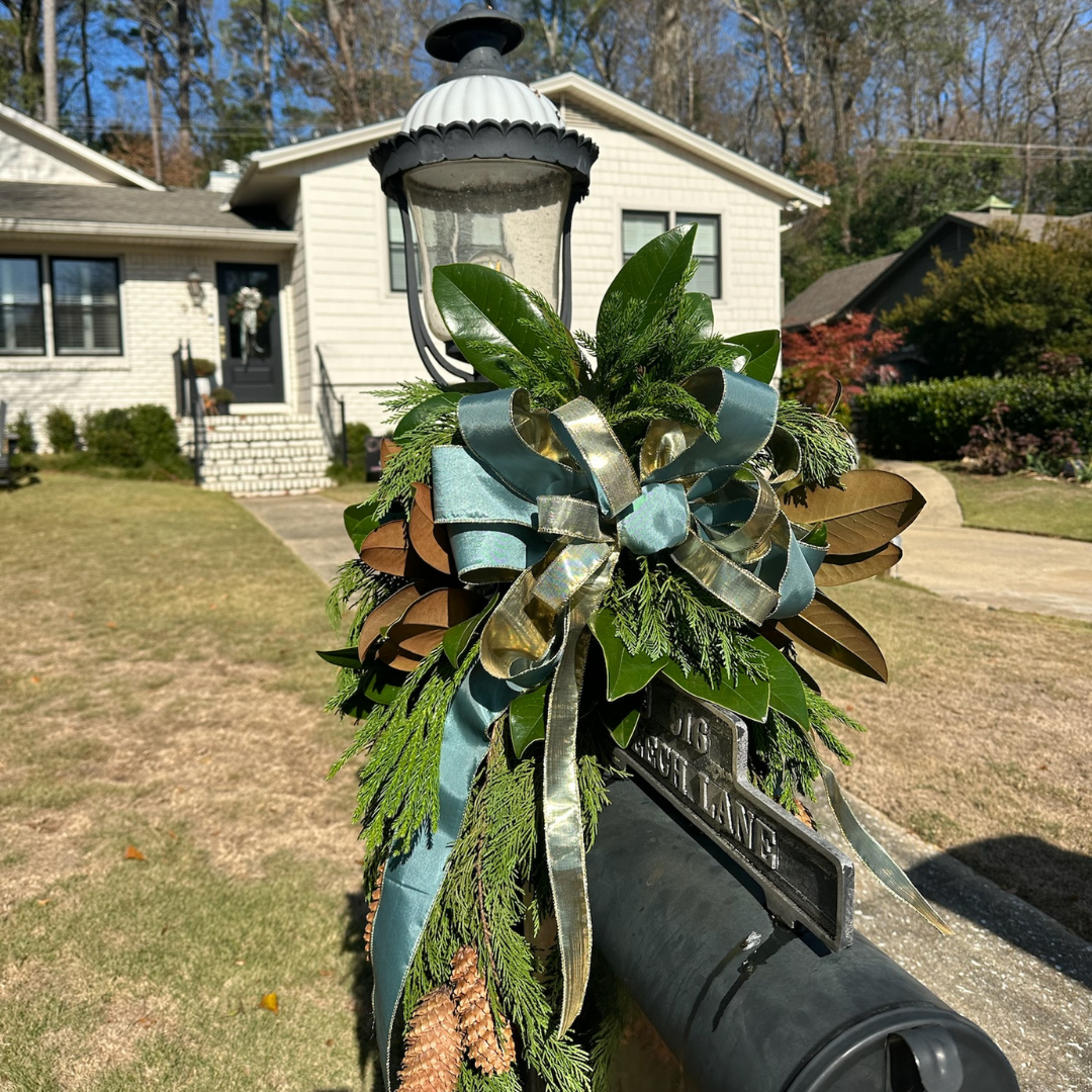 CHRISTMAS Mailbox Greenery Swag Decorated & Installed
