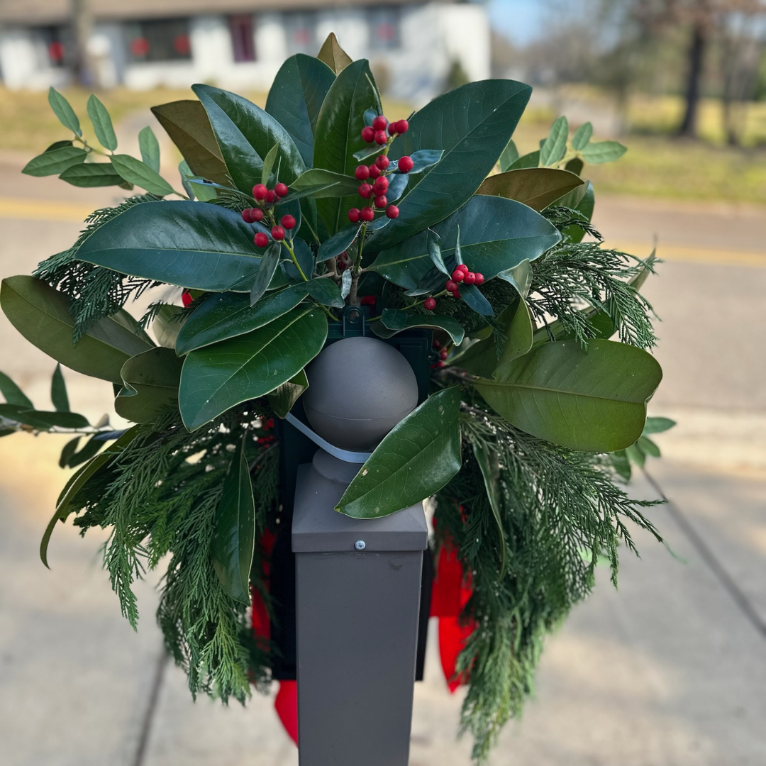 CHRISTMAS Mailbox Greenery Swag Decorated & Installed