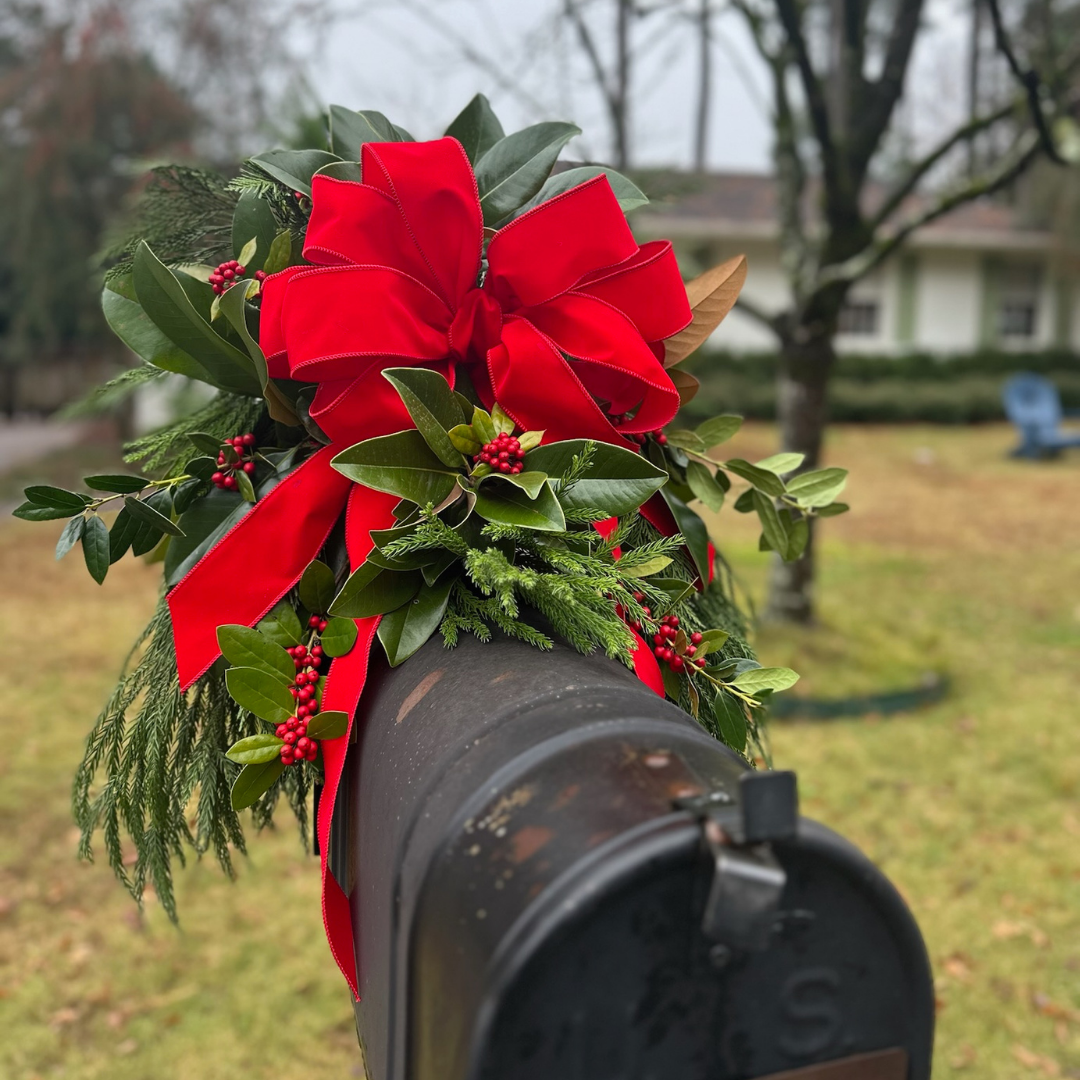 CHRISTMAS Mailbox Greenery Swag Decorated & Installed