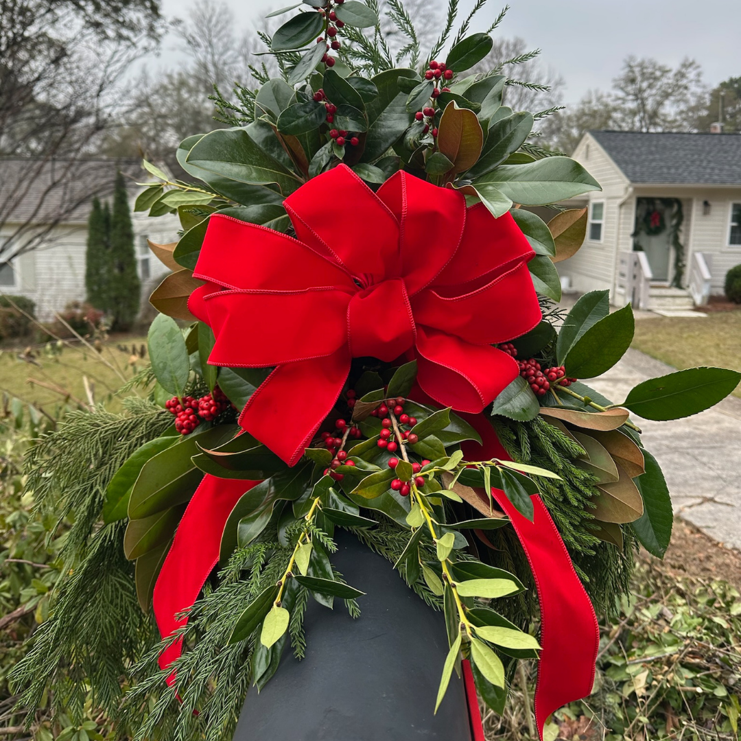 CHRISTMAS Mailbox Greenery Swag Decorated & Installed