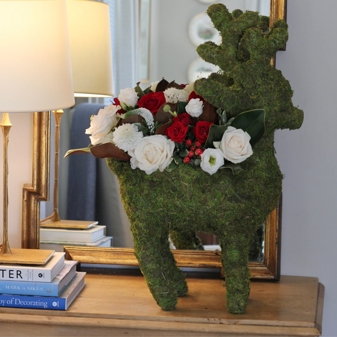 CHRISTMAS Standing Moss Reindeer Arrangement