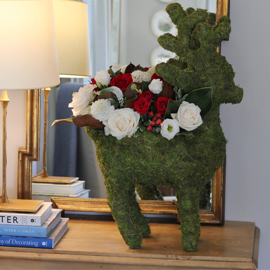 CHRISTMAS Standing Moss Reindeer Arrangement