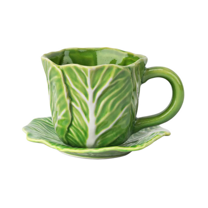 Stoneware Cabbage Tea Cup and Saucer