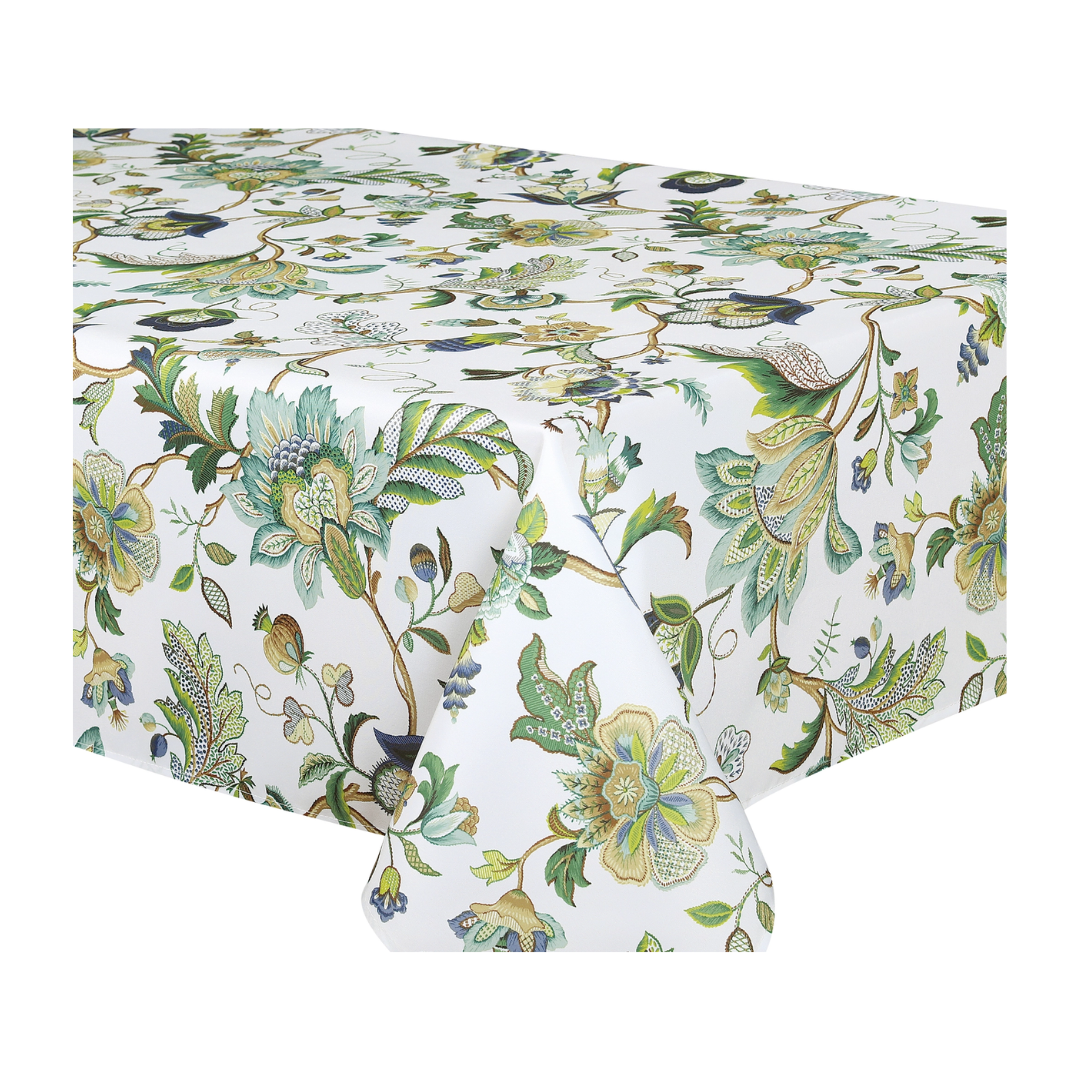 Blue and Green Floral Patterned Rectangular Tablecloth