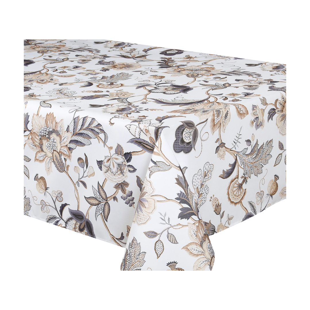 Beige Floral Patterned Rectangular Tablecloth