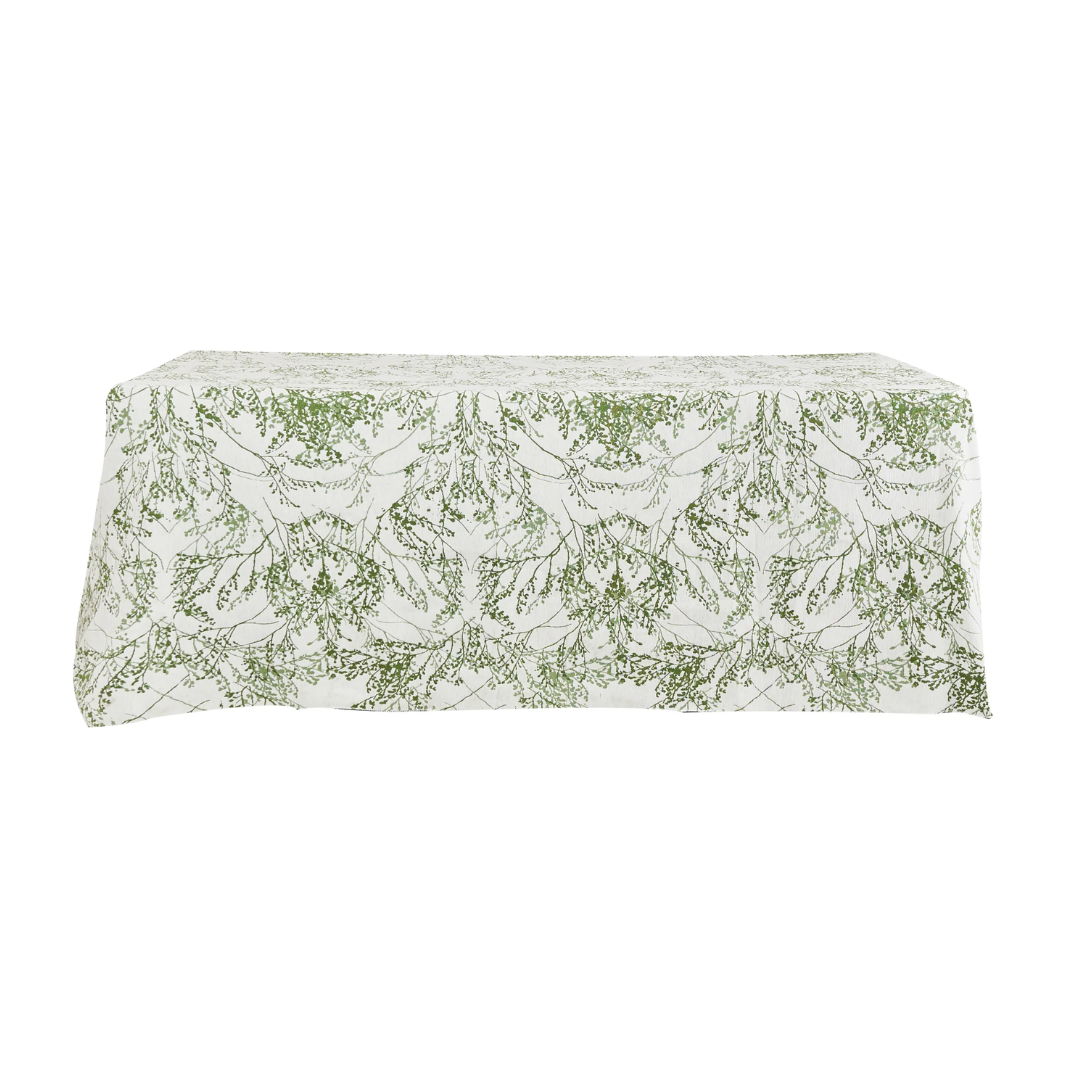 Reversible Jacquard Branch Green and White Rectangular Tablecloth