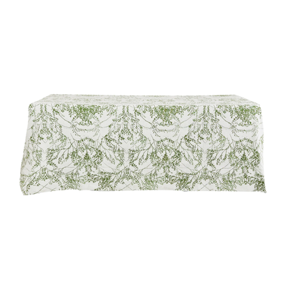 Reversible Jacquard Branch Green and White Rectangular Tablecloth
